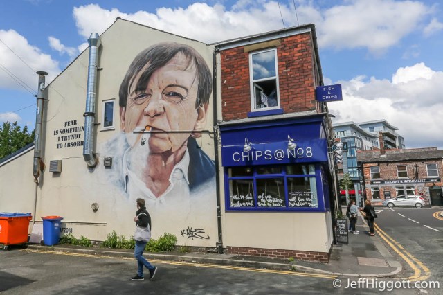 Mark E Smith by Akse. Clifton Road, Manchester. 12 May 2019. © Jeff Higgott.