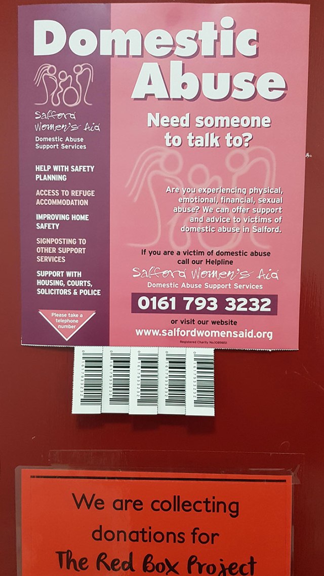 The Tear-Offs On This Poster For Domestic Abuse Have The Phone Number Disguised As A Bar Code